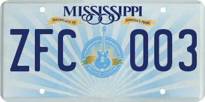 MS license plate ZFC003
