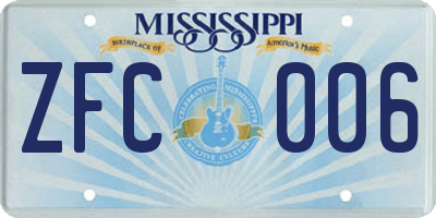 MS license plate ZFC006