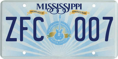 MS license plate ZFC007