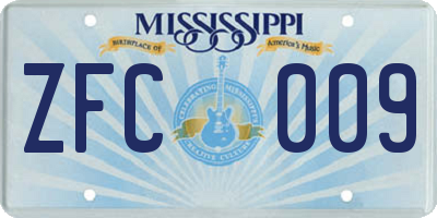 MS license plate ZFC009