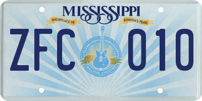 MS license plate ZFC010