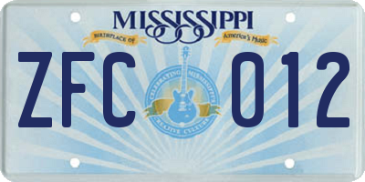MS license plate ZFC012