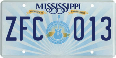 MS license plate ZFC013