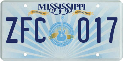 MS license plate ZFC017