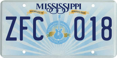 MS license plate ZFC018