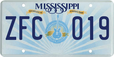 MS license plate ZFC019