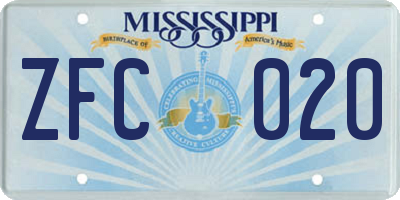 MS license plate ZFC020