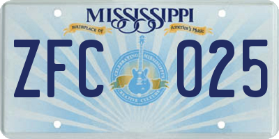 MS license plate ZFC025