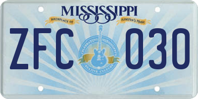 MS license plate ZFC030