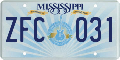 MS license plate ZFC031