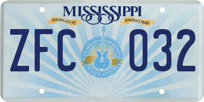 MS license plate ZFC032
