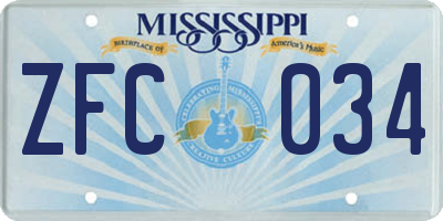 MS license plate ZFC034