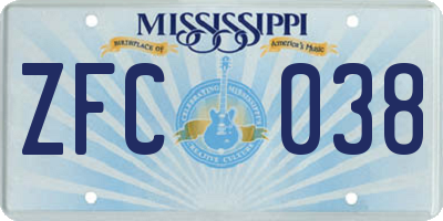 MS license plate ZFC038
