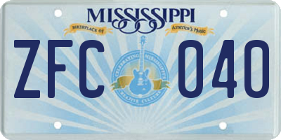MS license plate ZFC040