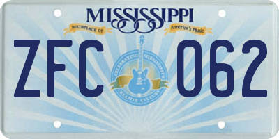 MS license plate ZFC062