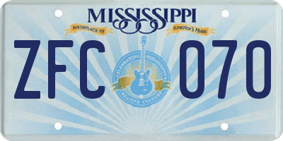 MS license plate ZFC070