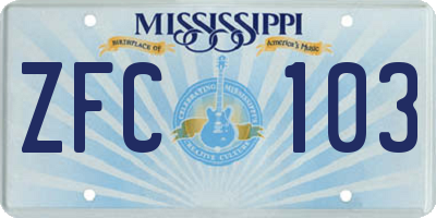 MS license plate ZFC103