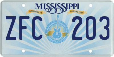 MS license plate ZFC203