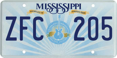MS license plate ZFC205