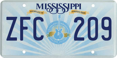 MS license plate ZFC209