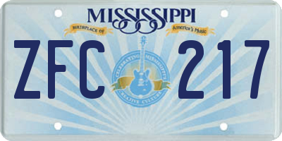 MS license plate ZFC217