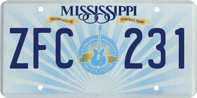 MS license plate ZFC231