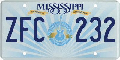 MS license plate ZFC232