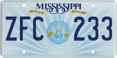 MS license plate ZFC233