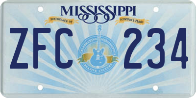 MS license plate ZFC234