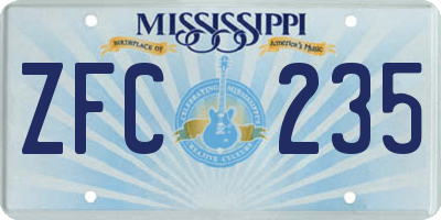 MS license plate ZFC235