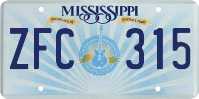 MS license plate ZFC315
