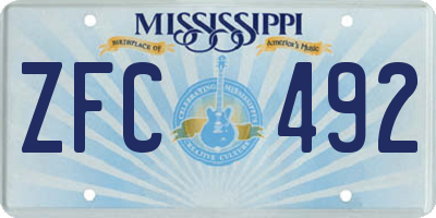 MS license plate ZFC492