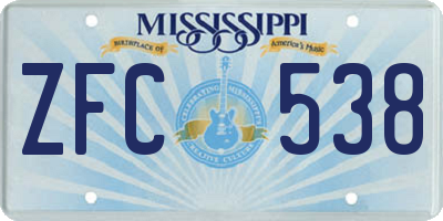 MS license plate ZFC538