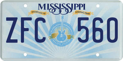 MS license plate ZFC560