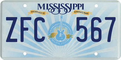 MS license plate ZFC567