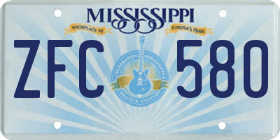 MS license plate ZFC580