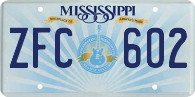 MS license plate ZFC602