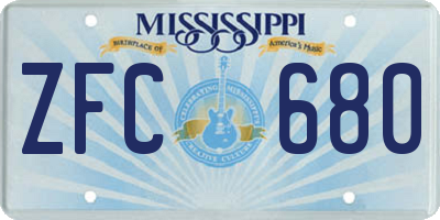 MS license plate ZFC680