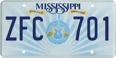 MS license plate ZFC701
