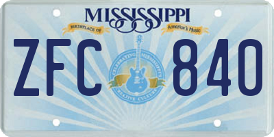 MS license plate ZFC840