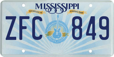 MS license plate ZFC849