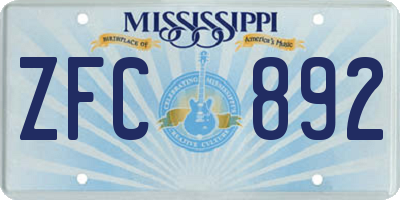 MS license plate ZFC892