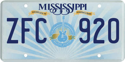 MS license plate ZFC920