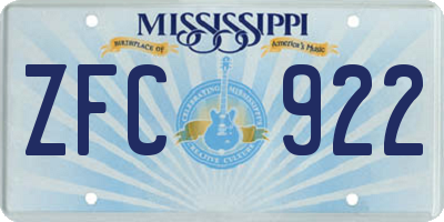 MS license plate ZFC922