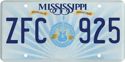 MS license plate ZFC925
