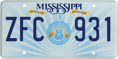 MS license plate ZFC931