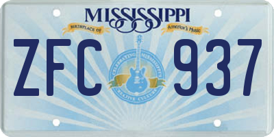 MS license plate ZFC937