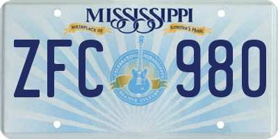 MS license plate ZFC980