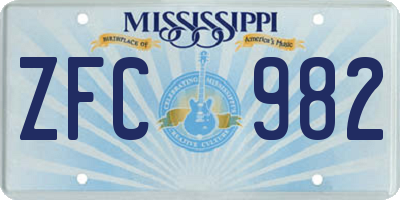 MS license plate ZFC982