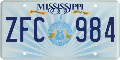 MS license plate ZFC984
